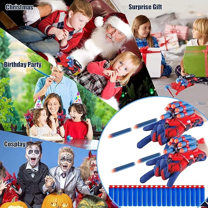2 Sets Spider Web Shooters for Kids Easter Decorations Basket Stuffers Cosplay Launcher Gloves with Wrist Toy Set Hero Webs Shooter for Kids