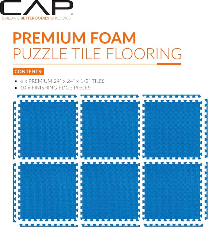 CAP Puzzle Exercise Mats | 1/2” Thick EVA Interlocking Foam Tiles for Home Gym Flooring | Multiple Options