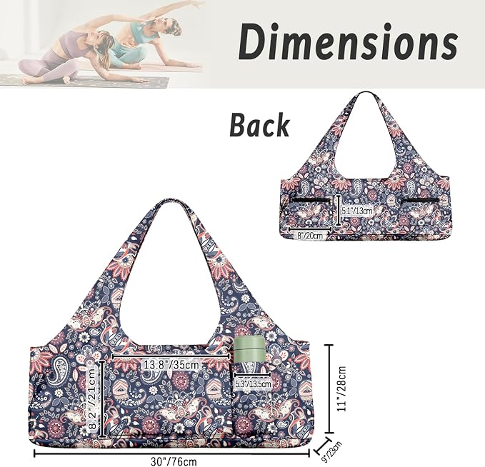 Women's Yoga Bag with Yoga Mat Carrier - Large Mat Pocket Fitness Tote for Pilates, Gym, Travel, Office & Beach