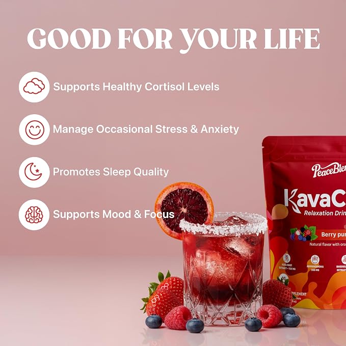 Supercalm Powdered Drink Mix, Cortisol Reducer and Sleep Aid with Kava Root, Ashwagandha, L-Theanine, Magnesium Glycinate, Lemon Balm, Rhodiola, Vitamin D3 & B6, Vegan, Non-GMO, 20 Packets