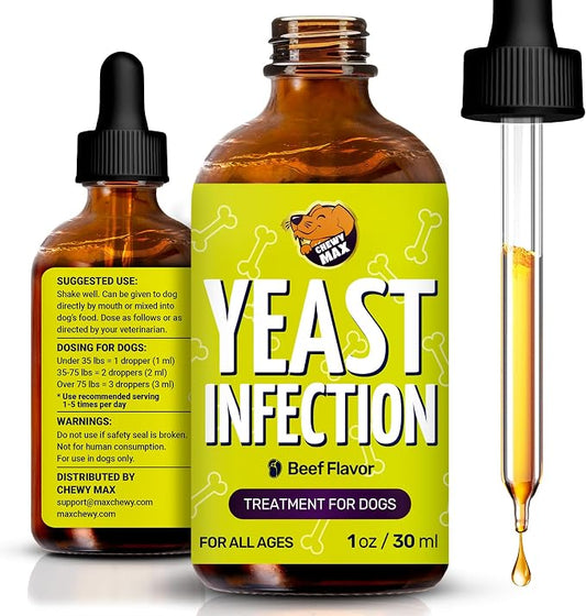 Yeast Infection Treatment for Dogs Helps with Allergies & Itching, and Ear Irritation | Dog Yeast Infection Treatment with Pau D'Arco, Dandelion, Ginger | For Puppies & Adult Ones | Beef Flavor | 1 oz