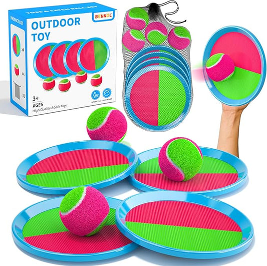 Bennol Toss and Catch Ball Game for Kids, 4 Paddles, 4 Balls & Storage Bag, Outdoor Toys for Ages 3-10, Yard Backyard Beach Games