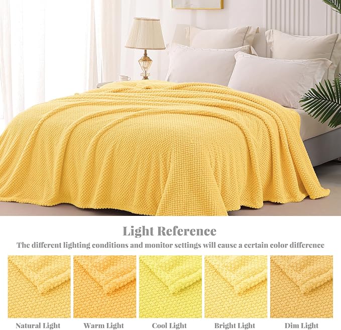 Whale Flotilla Soft Fleece Queen Size Bed Blanket, Yellow | 90x90 Inch, Suitable for Bed, Fluffy Fuzzy Jacquard Blankets for All Season, Lightweight and Cozy