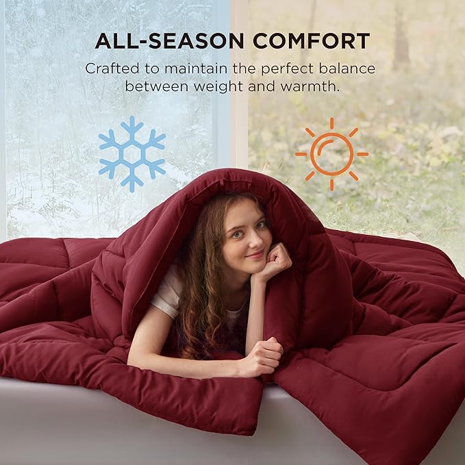 Bedsure Comforter Duvet Insert - Quilted Comforters Cal King Size, All Season Duvet, GentleSoft Down Alternative Bedding Blanket, with 8 Tabs, Gifts for Women/Men, Red, California King 96X102 Inches