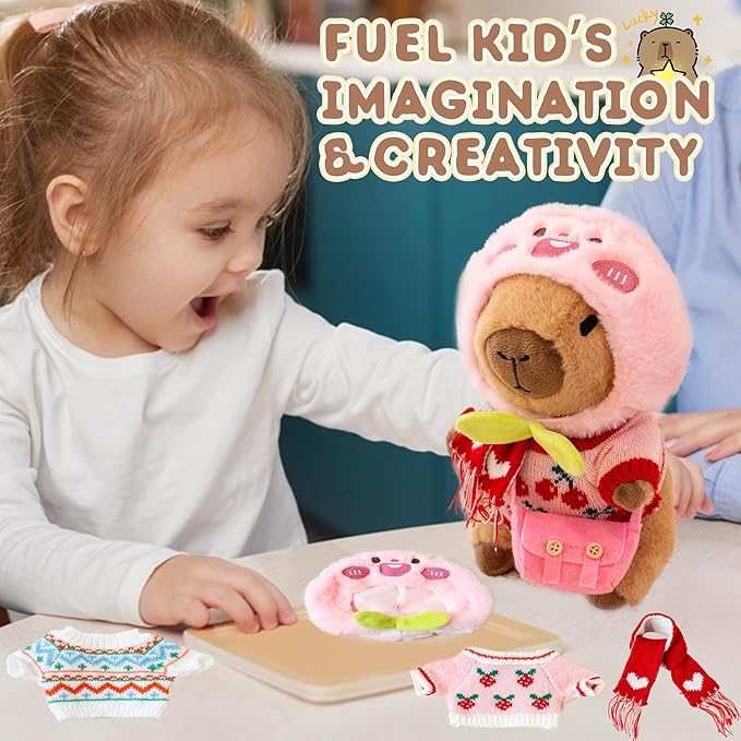 Capybara Plush with 10 Pcs Clothes & Accessories,Christmas Stuffed Animals, 10.2 in Cute Capybara Plush Toys,Birthday Gifts&Dress Up Cute Plushies for Boys/Girls (Spring-A)