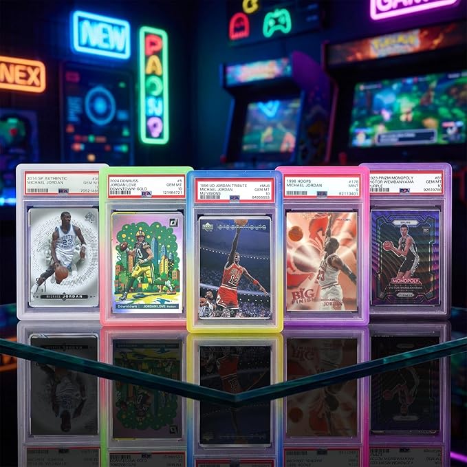 NAKIS Slab Guard for PSA Graded Cards, 5-Pack TPU Slab Protector Graded Guard Bumper Guard for PSA Graded Card Only, Gradient Color Glitter Limited Edition, (5) Multi-Color Combination 4