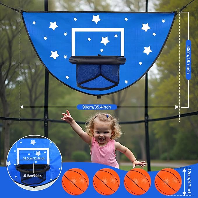 2PCS Large Trampoline Basketball Hoop Set 35.4"×19.7" with 4 Mini Balls and 1 Pump-Indoor & Outdoor Game-Easy to Install-Trampoline Accessories for Kids (Blue & Green)