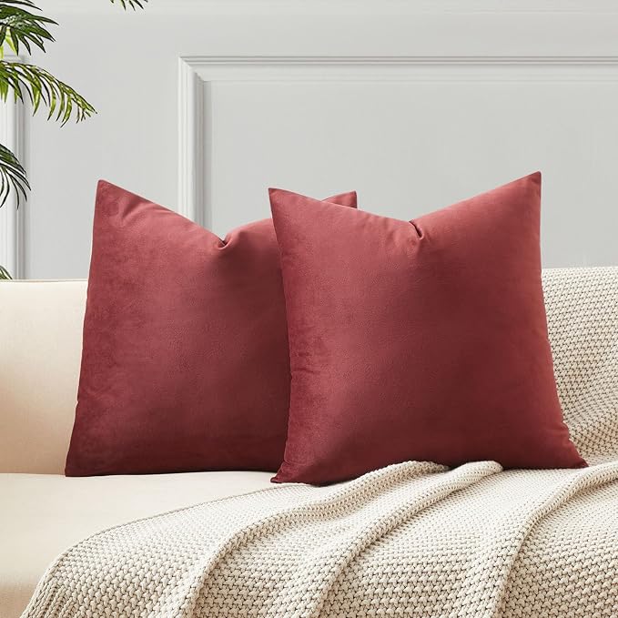 24x24 Pillow Covers Decorative Velvet Throw Pillow Covers Set of 2,Dark Red | JUSPURBET Luxury Cushion Covers with Invisible Zipper for Modern Couch Sofa Bed Living Room Bedroom Home Decor Christmas
