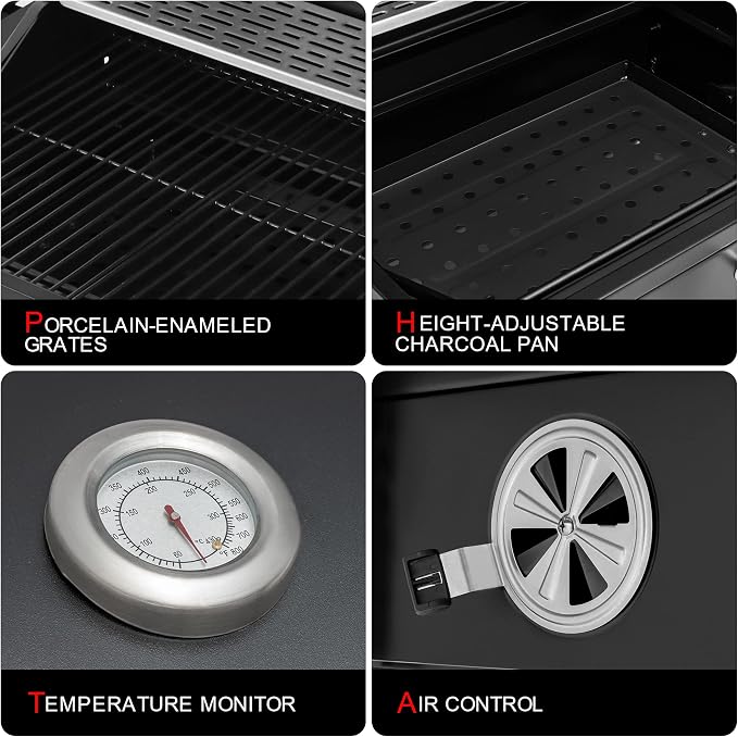 Royal Gourmet CD1824M 24-Inch Charcoal Grill, BBQ Smoker with Handle and Folding Table, Perfect for Outdoor Patio, Garden and Backyard Grilling, Black, Medium | BBQ Smoker Perfect for Outdoor Patio, Garden and Backyard Grilling, Black, Medium