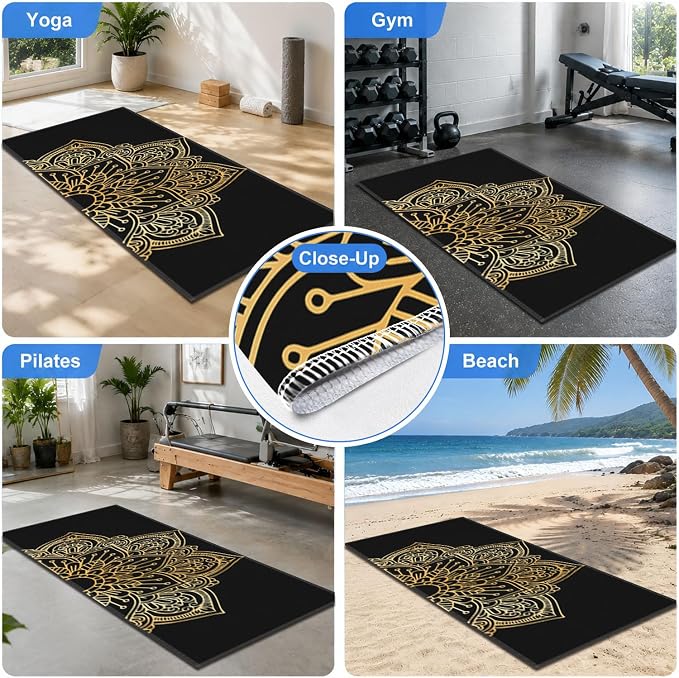 Yoga Mat Towel, Hot Yoga Non Slip with 4 Corner Pockets, 70 x 26 in | Soft Absorbent Microfiber With Four Corner Pockets, Fits Over Yoga Mats For Hot Yoga, Pilates, Gym, And Travel