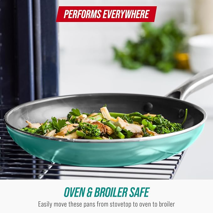 Blue Diamond 8" Diamond Infused Ceramic Nonstick Frying Pan, Turquoise | PFAS-Free Ceramic Nonstick Skillet, Dishwasher & Oven Safe, Stay Cool Handle, Durable Metal Utensil Safe, Egg & Omelet Pan