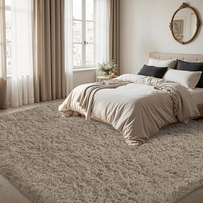 4x6 Area Rug for Living Room:Ultra Soft Fluffy Shag Grey Camel Rugs,Large Fuzzy Plush Indoor Non Slip Carpet Washable Rug for Bedroom Kids Nursery Office Dorm Modern Decor(Grey Camel 4'x6')