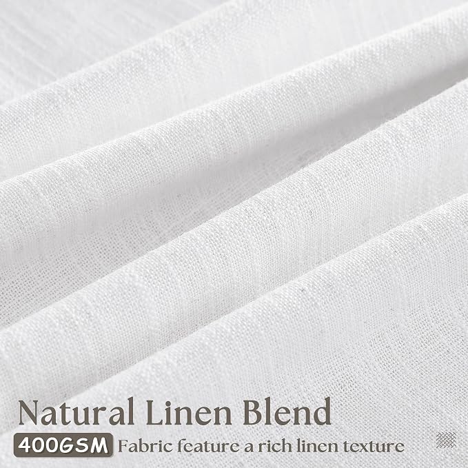 Pinch Pleated White 36 Inch Length Kitchen Curtains 2 Panels Set Linen Blend Semi Sheer Privacy Pinch Pleat Back Tab Light Filtering Curtains for Bathroom Window Small Window Drapes for Laundry