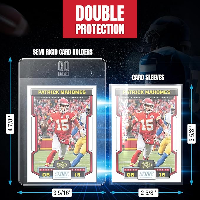 Semi Rigid Card Holders for PSA, SGC, BGS, CSG Grading – 200 Bundle - Baseball Card Sleeves - 100 Card Holders for Trading Cards + 100 Soft Sleeves – 3-5/16” x 4-7/8” with 1/2” Lip