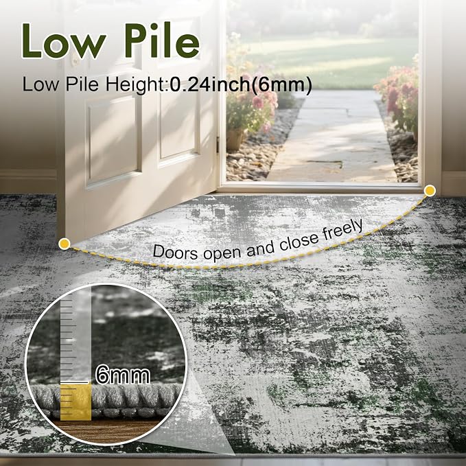4x6 Ft Area Rugs for Living Room, Soft Non-Slip Washable Rugs Modern Abstract Pattern Carpet for Bedroom Indoor Floor Nursery Home Decor (Grey/Green)