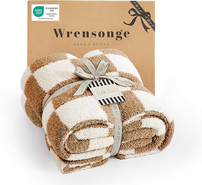 Soft Checkered Throw Blanket for Couch-Cozy Warm Knitted Blankets | Lightweight Warm Fluffy Decor for Women, Mom, Her & Girls, Sofa, Chair, Bed, 50x60in,Burnt Orange