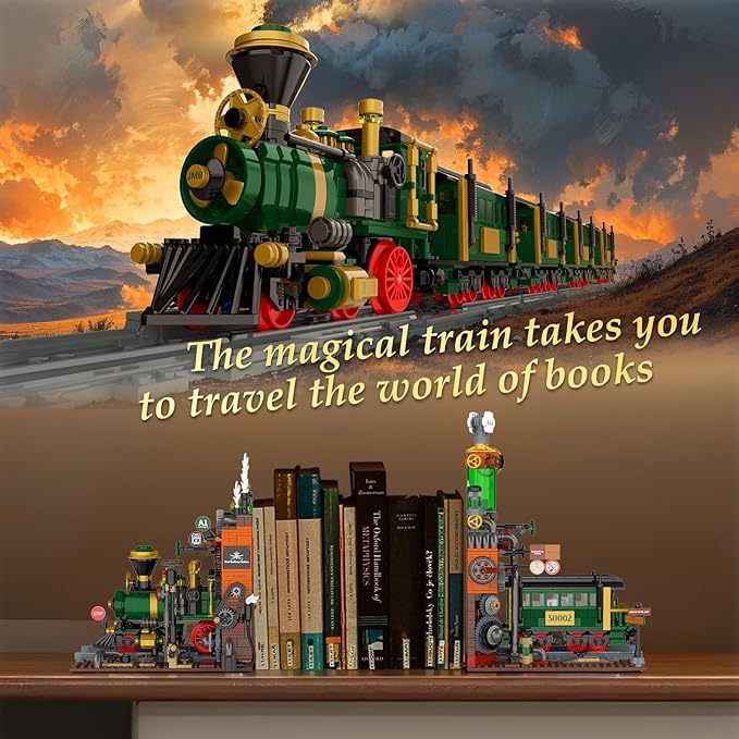 JMBricklayer Steampunk Train Station Building Set - 2 in 1 Train & Bookends Set for Adults, Home Decor & Bookshelf Organizer, Ideal Collectible Model for Boy, Girl, Teen (1379 Pcs)