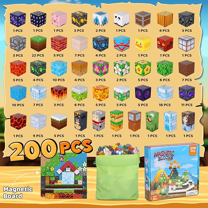 200PCS Magnetic Blocks, Magnetic Building Block Cube Toys for Kids, STEM Toys Gifts for Boy and Girls Age 3+ Years Old