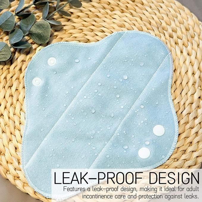 9 Pieces Reusable Graphene Incontinence Pads - Leak-Proof, Washable Sanitary Napkin for Elderly Care and Mobility Support