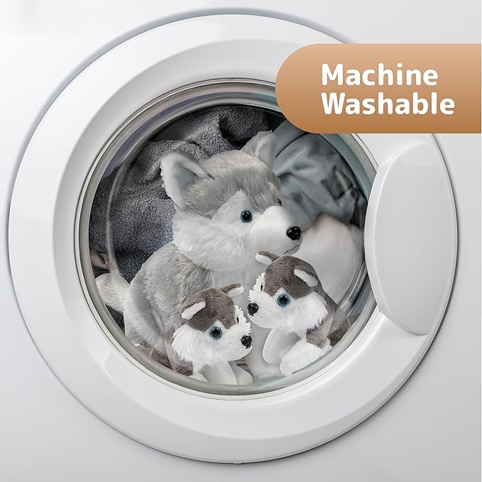 Plush Husky Dog with Zippered Pouch - Plushlings Collection - Soft Stuffed Animal Playset for Baby Boy, Girl, and Toddlers