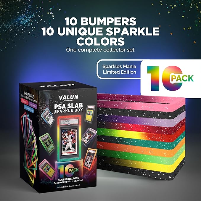 VALUN 10 Pack Sparkling Slab Guards Fits PSA & CGC & TAG Slabs - PSA Slab Protector Hard TPU PSA Slab Guard for Graded Cards – PSA Slab Bumper Guard for graded slabs – Slab Protector for PSA Cards