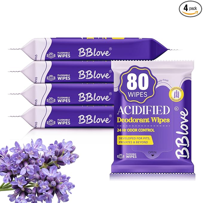 Acidified Body Wipes - 24H Odor Control, pH Balanced for Underarms & Whole Body, Aluminum-Free & Skin-Loving Formula, 80 Wipes