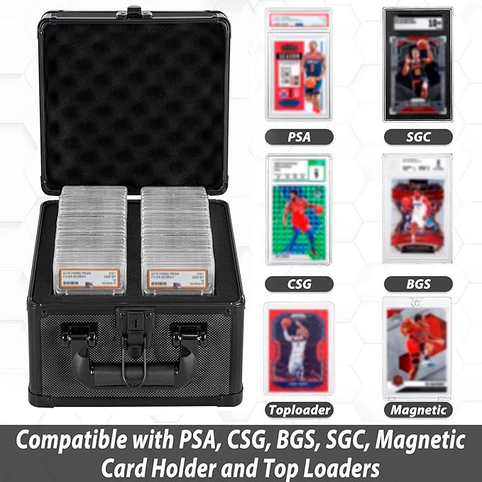 Graded Card Case - Aluminum Alloy Graded Card Storage Box Compatible with 60+ Card Slabs, Sports Trading Card Case Fits PSA, CSG, BGS and Top Loaders