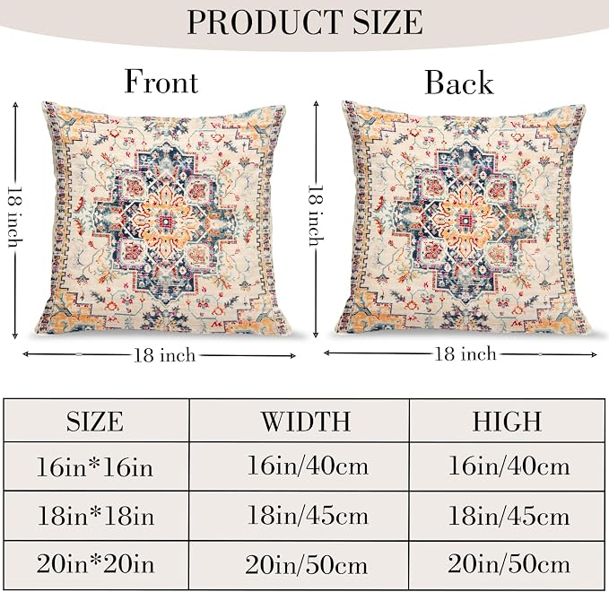 Boho Throw Pillow Covers 18x18 inch Set of 2,Bohemian Vintage Carpet Pattern Antique Ethnic Decor Double Sided Pattern Cushion Cover Soft Pillow Case Living Sofa Room Bed Square Pillow Cover