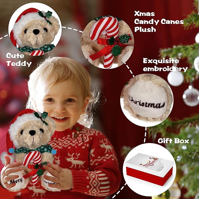 Teddy Bear Stuffed Animal - Soft Stuffed Bear Toy with Hat, Cute Birthday Gift for Kids, Adult, Boys & Girls, 8 Inch Cuddly Brown Holiday Bear Plush Present - Unique Bear Plushies Decoration