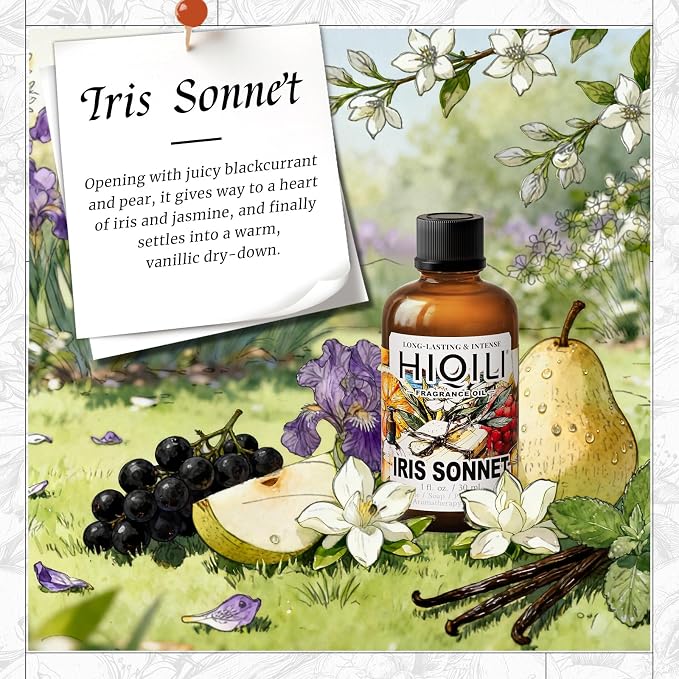 HIQILI Iris Sonnet Fragrance Oil for Diffuser, Balm & Linen Spray Making | Elegant Iris Scent For DIY Blends, Concentrated Long-Lasting Aroma, Ideal For Diffuser & Linen Spray - 30mL / 1 Fl Oz