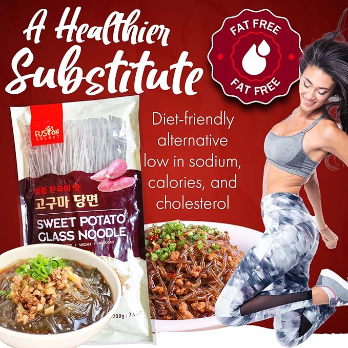 Fusion Select 4 Packs Sweet Potato Glass Noodles - Zero-Fat, Low-Calorie, No-Sodium Diet-Friendly, Gluten-Free, Vegan, Stir-Fry, Dumplings, Hot Pot - For Chinese, Korean Recipes - 7.05oz