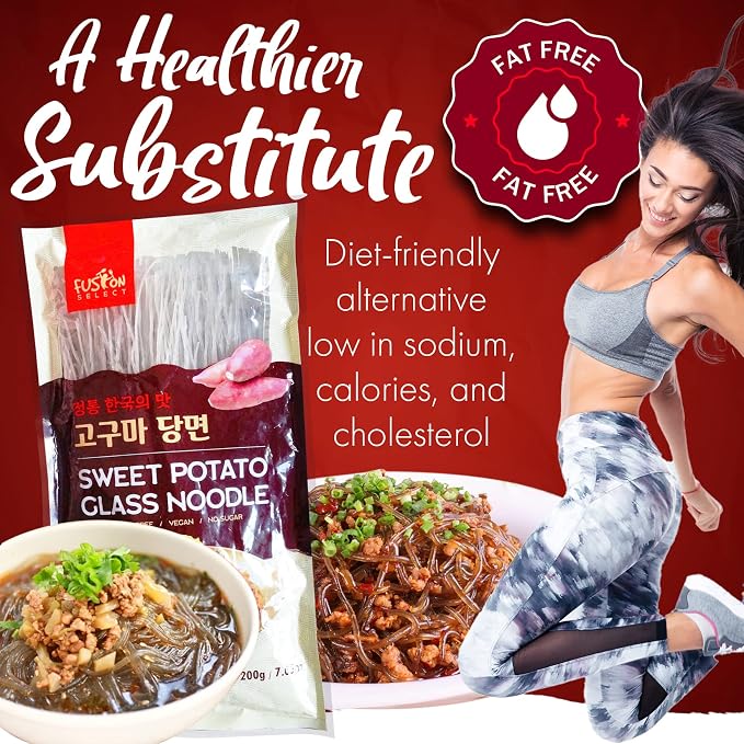 Fusion Select 1 Pack Sweet Potato Glass Noodles - Japchae Noodles - Zero-Fat, Low-Calorie, No-Sodium Diet-Friendly, Gluten-Free, Vegan, Stir-Fry, Dumplings, Hot Pot - For Chinese, Korean Recipes - 7.05oz