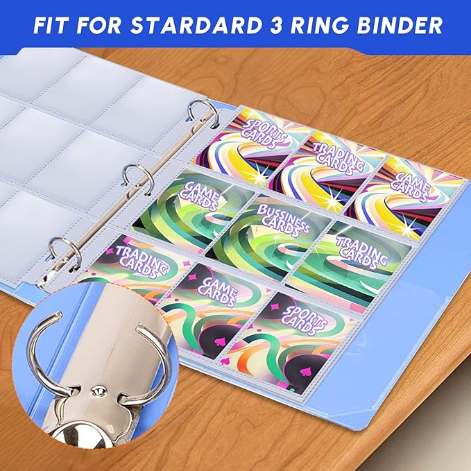 200 Pack 9 Pocket Trading Card Sleeve Pages,Page Protectors Card Sleeves Binder Sheets for 3 Ring Binder,Card Binder Sleeves for Baseball, Football, Game Sport Business Cards