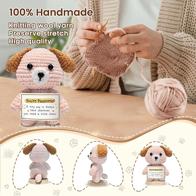 Gossby Inspirational Gift for Women, Men - Positive Dog Crochet - YOU'RE PAWSOME - Christmas, Birthday, Emotional Support, Positive Energy, Dog Lover Gift for Friend, Coworker, Teacher, Mom