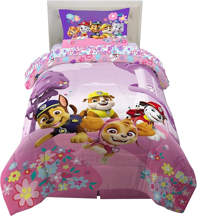 Paw Patrol Girl Skye Kids Bedding Super Soft Reversible Microfiber Comforter and Sheet Set, 4 Piece Twin Size, (Officially Licensed Product) Product By Franco | Durable, Reversible, Officially Licensed