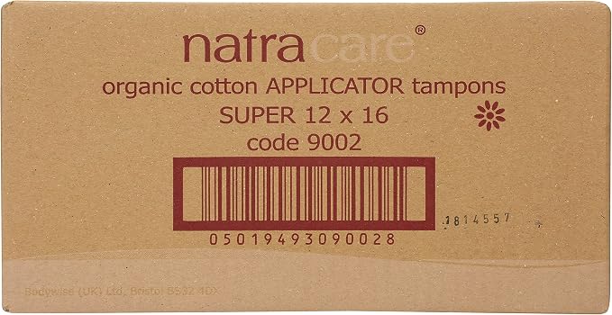 Natracare Organic Cotton Super Tampons with Cardboard Applicator, Plastic Free, Chlorine Free, Biodegradable & Compostable (16 Pack, 192 Tampons Total)