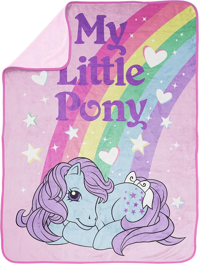 Jay Franco Plush Throw Blanket – 46" x 60" Inch Cartoon Kids Soft & Cozy Fleece Throw for Bedroom & Couch Décor, Official Licensed Product, Pink - My Little Pony