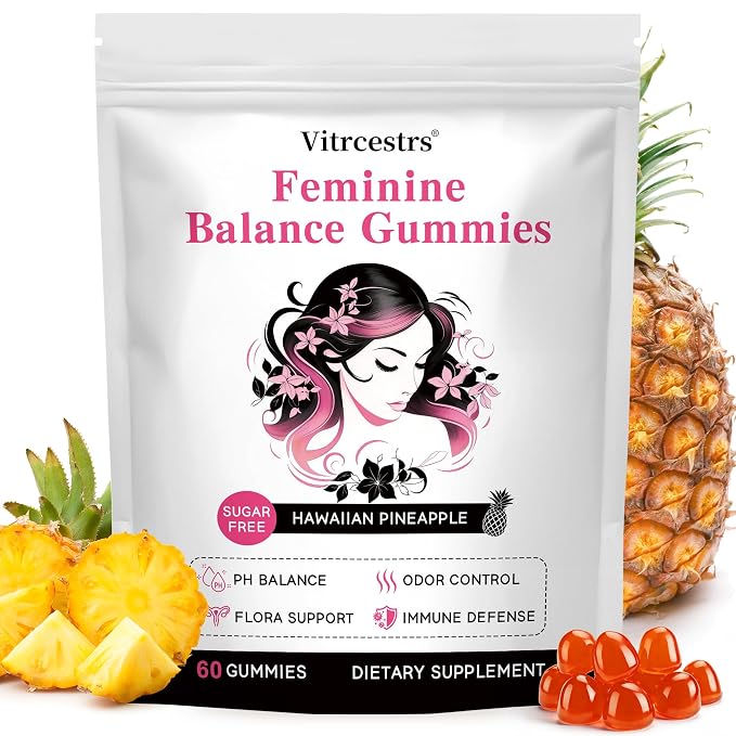 Feminine Balance Gummies for Women, Sugar Free Premium Feminine Balance Gummies for pH Balance, Healthy Odor, Vaginal Flora & Immune Support, Vegan Hawaiian Pineapple Female Vaginal Gummy, 60 Count