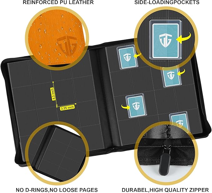 16 Pocket Toploader Binder,Holds 640 3”x4” Toploader Hard Cases,Sleeves Card Collection Binder,20 Double Sided Pages,Compatible with Trading & Sports Holder(Orange)