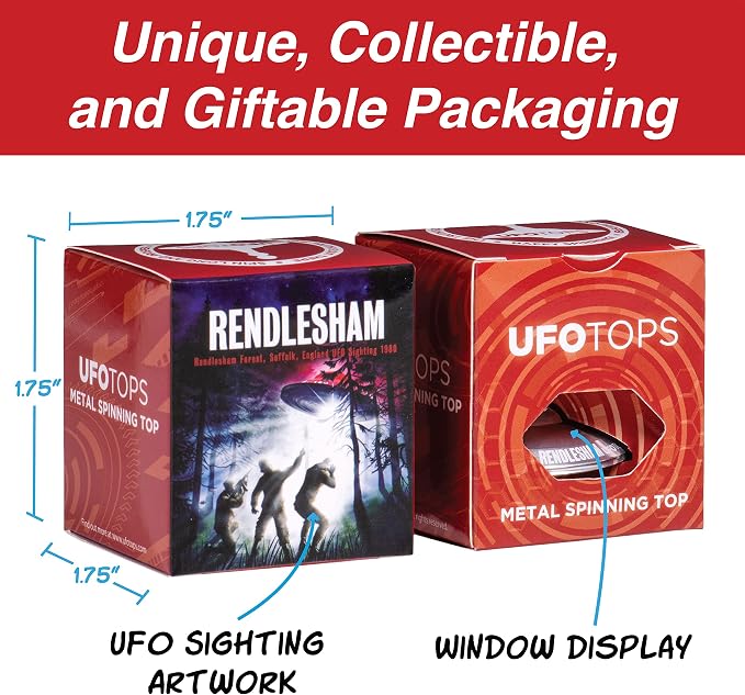 UFO Tops Rendlesham - Metal Spinning Fidget Toy Top - Inspired by The Documented 1980 UFO Sighting in Rendlesham, England - Stainless Steel