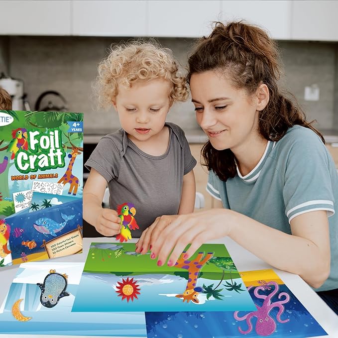 AWHETIE Animals Foil Craft for Kids,No Mess Arts Creative Activity Toys Art and Crafts for Kids,Birthday Gifts Crafts for Girls&Boys Ages 4, 5, 6, 7, 8, 9