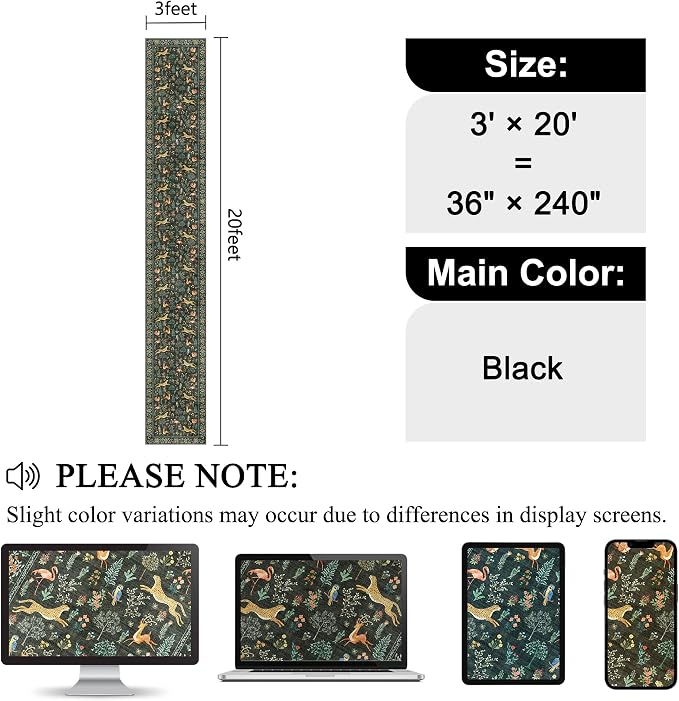 DUKINO 3x20 Washable Runner Rug, Non Slip Animal Hallway Runner Rug, Black | Soft, Low Pile, Stain Resistant Indoor Carpet Runner for Entryway, Kitchen, Bedroom, Bathroom, Pet Friendly, Home Decor