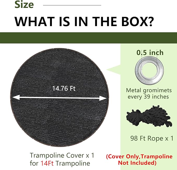 Trampoline Shade Cover, Sun Shade Cover Round 90% Sunblock Shade Cloth w/Rope, Sun Protection Trampoline Canopy for Outdoor Backyard Playground Accessories(Tent Only)