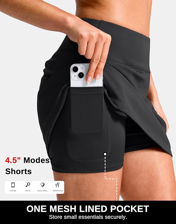 14"/16" Skorts with 3 Pockets | Side Slits, High Waisted, Built-in Shorts, A Line, Casual, Pickleball, Athletic, Golf, Tennis Skirt, for Women