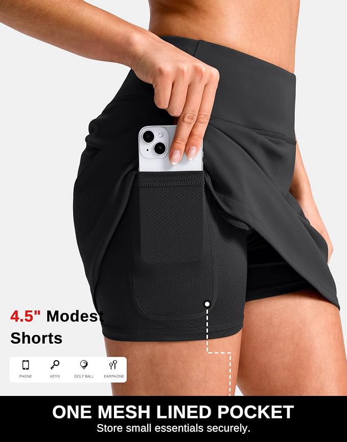 14"/16" Skorts with 3 Pockets | Side Slits, High Waisted, Built-in Shorts, A Line, Casual, Pickleball, Athletic, Golf, Tennis Skirt, for Women
