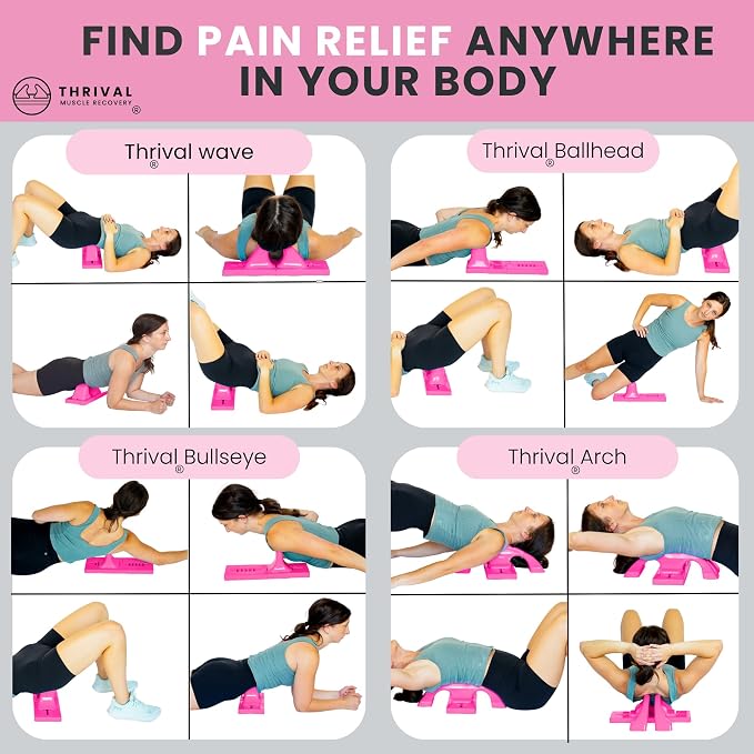 Thrival Relief Pro - Fully Adjustable Psoas, Back and Hip Flexor Muscle Release Tool with Thrival App for Targeted Routines, Deep Tissue, Trigger Point Massage (Pink) – Made in USA