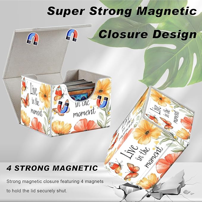 DEGDFSGR for TCG MTG Card Game Storage Box Organizer Trading Card Case Commander Deck Box Magnetic Closure Creative Pattern Up to 200 Cards, Watercolor Floral Butterfly