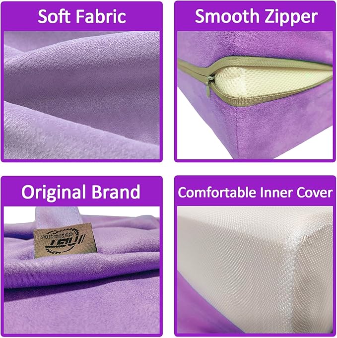 NGT new guide steps Yoga Bolster Pillow for Meditation and Support - Rectangular Yoga Cushion Foam Wedges Washable Suede Pillowcase for Men and Women with Carry Handles. (Purple)