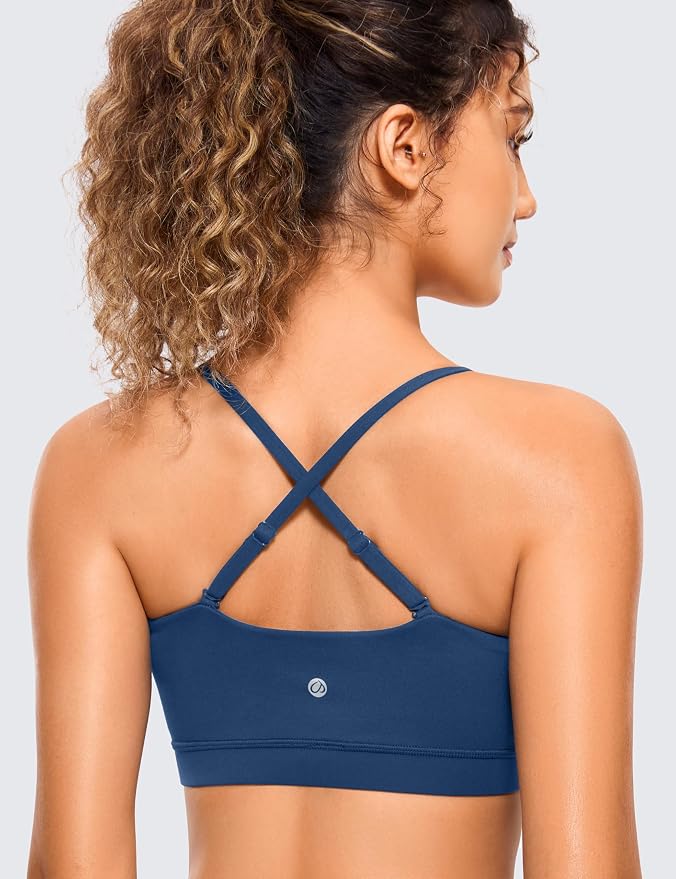 CRZ YOGA Butterluxe Womens Adjustable Spaghetti Thin Strap Sports Bra - Padded Wireless Square Neck Workout Yoga Clothes