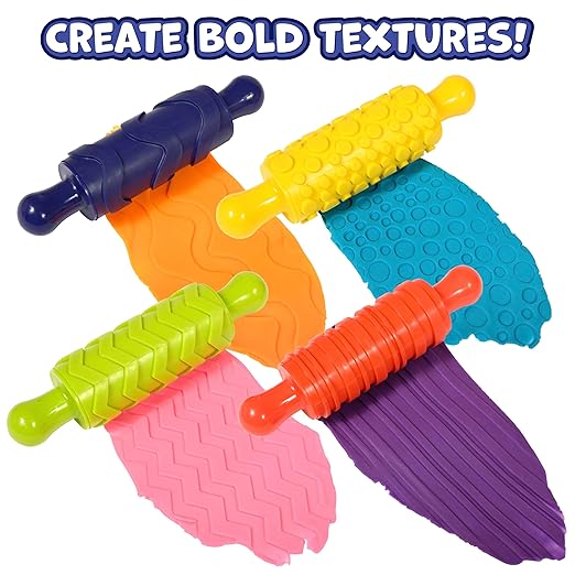 Ready 2 Learn Paint and Dough Texture Rollers | Set of 4 | Patterned Rolling Pins for Kids | Play Dough Accessories and Art Tools
